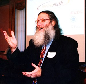 Joe Rosenstein at the launch of the MetroMath Center in November 2003, speaking enthusiastically about the Center's vision and goals.